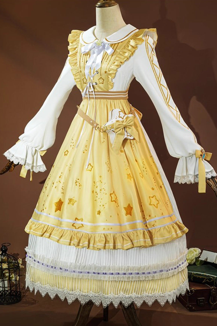 Yellow [Identity V Toy Merchant Glimmer Within Reach] Triple-Layered Print Ruffle Bowknot Classic Cosplay Lolita Dress Set