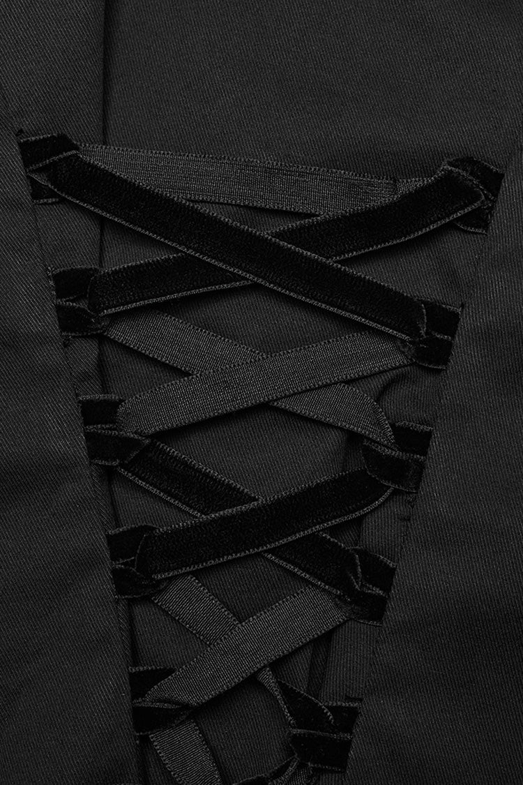 Black Stand Collar Ruffle Lace-Up Women's Gothic Blouse