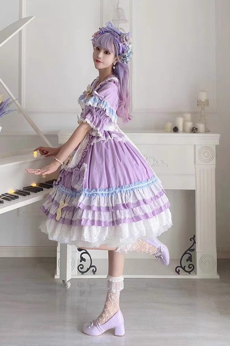 Purple Star Sugar Short Sleeves Multi-layer Ruffle Bowknot Sweet Lolita Dress