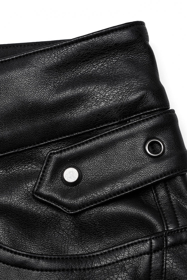 Black Metal Buckles Faux Leather Men's Steampunk Pants
