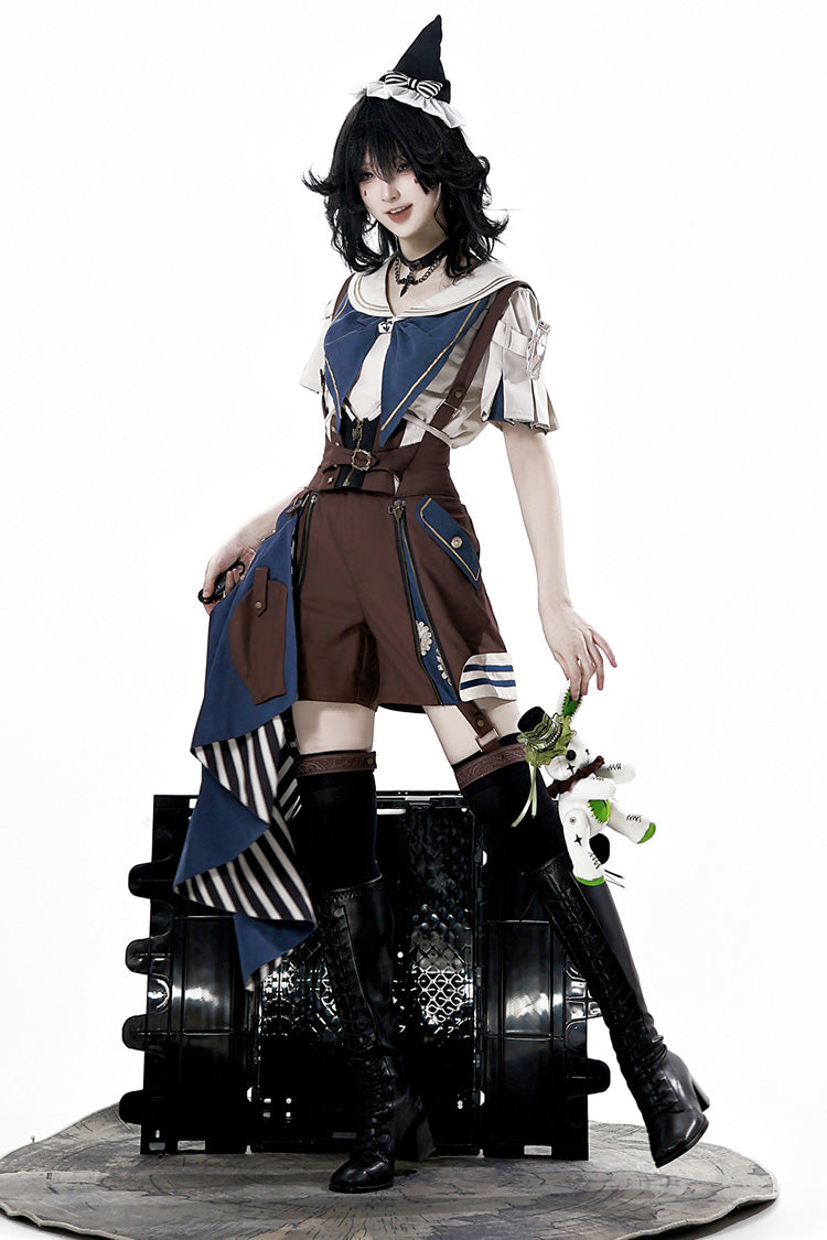 Brown [Inventor of Wonderful Equipment] Ouji Punk Cool Lolita Bib Shorts