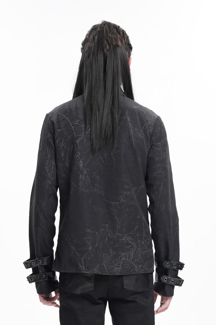 Black Lapel Collar Long Sleeves Buckle Chain Men's Gothic Blouse