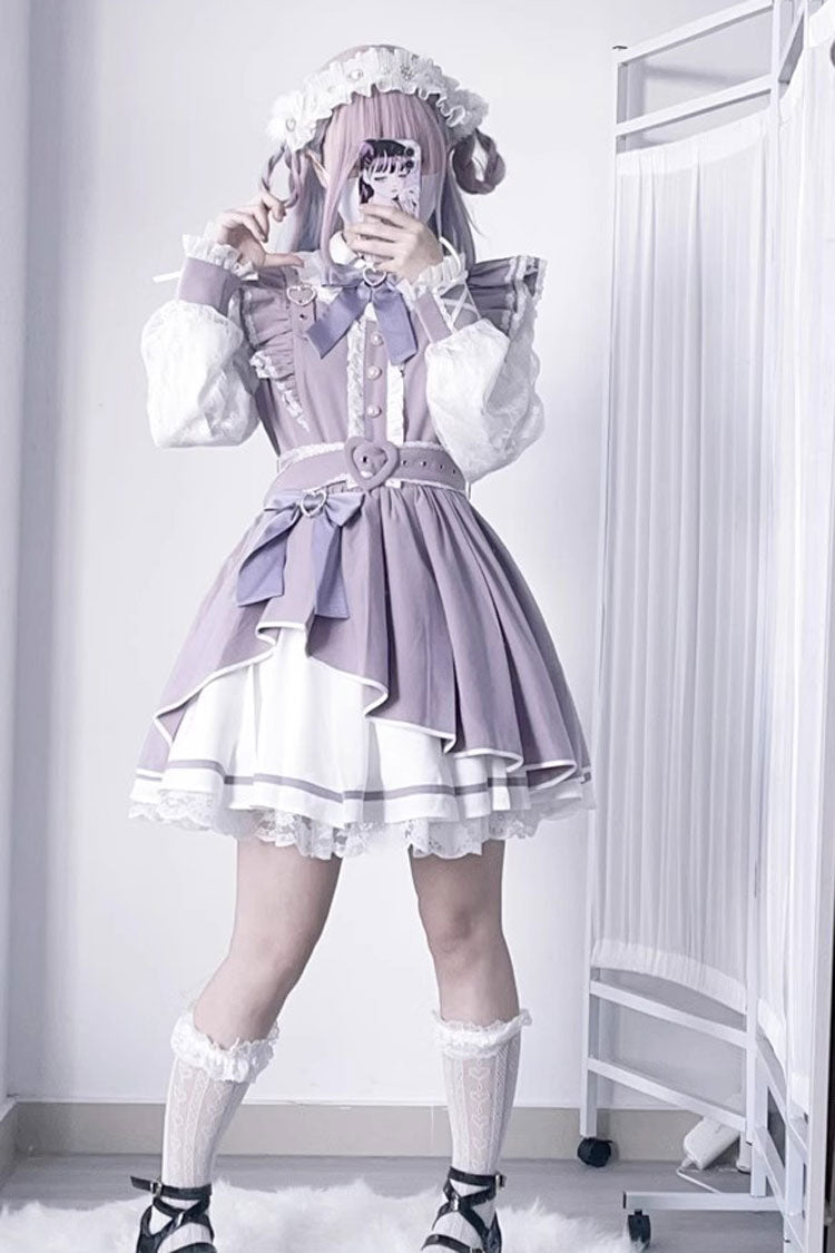 [Little Idol] Ruffle Bowknot Lace Irregular Asymmetric Jirai Kei Dress 6 Colors
