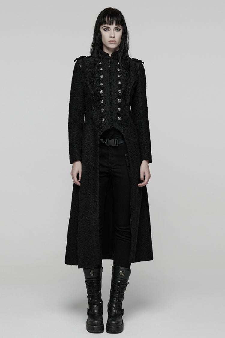 Schwarzer Stehkragen Langärmliger Jacquard-Reißverschluss Doppelreihiger Damen-Punk-Mantel