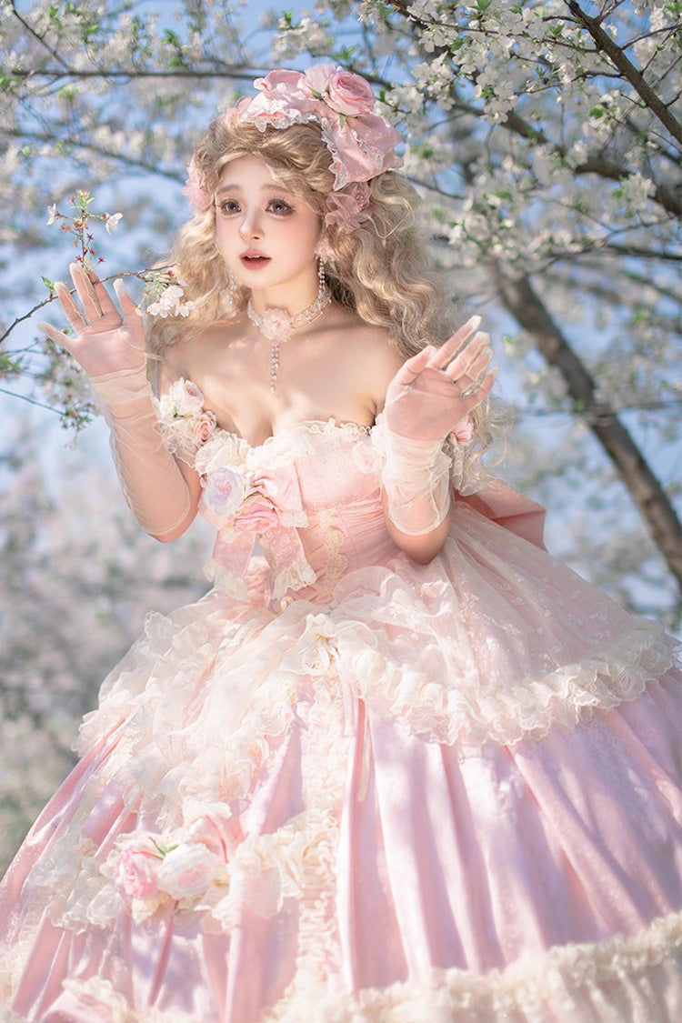Pink [Love and Roses] Ruffle Hanayome Bowknot Lace Sweet Princess Lolita Jsk Dress