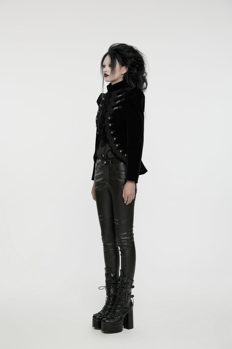 Black Stand Collar Long Sleeves Women's Gothic Swallowtail Coat