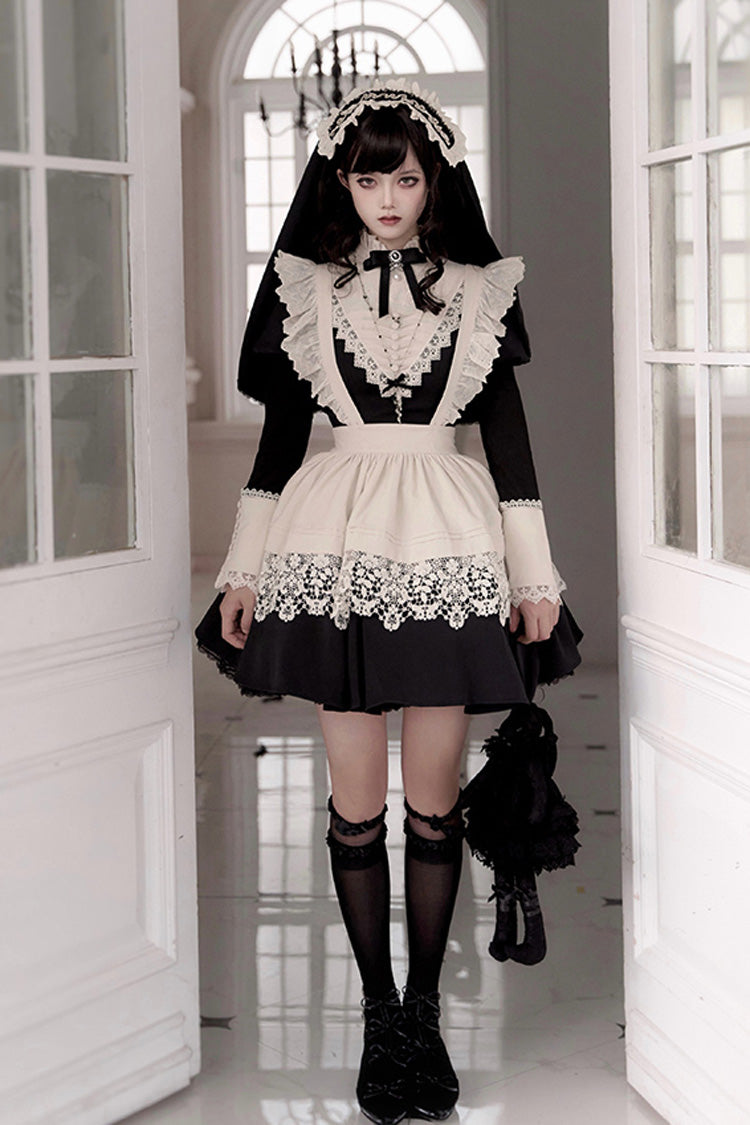 Black [Letters and Poems·Nocturne] Nun Long Sleeves Ruffle Gothic Lolita Short Dress