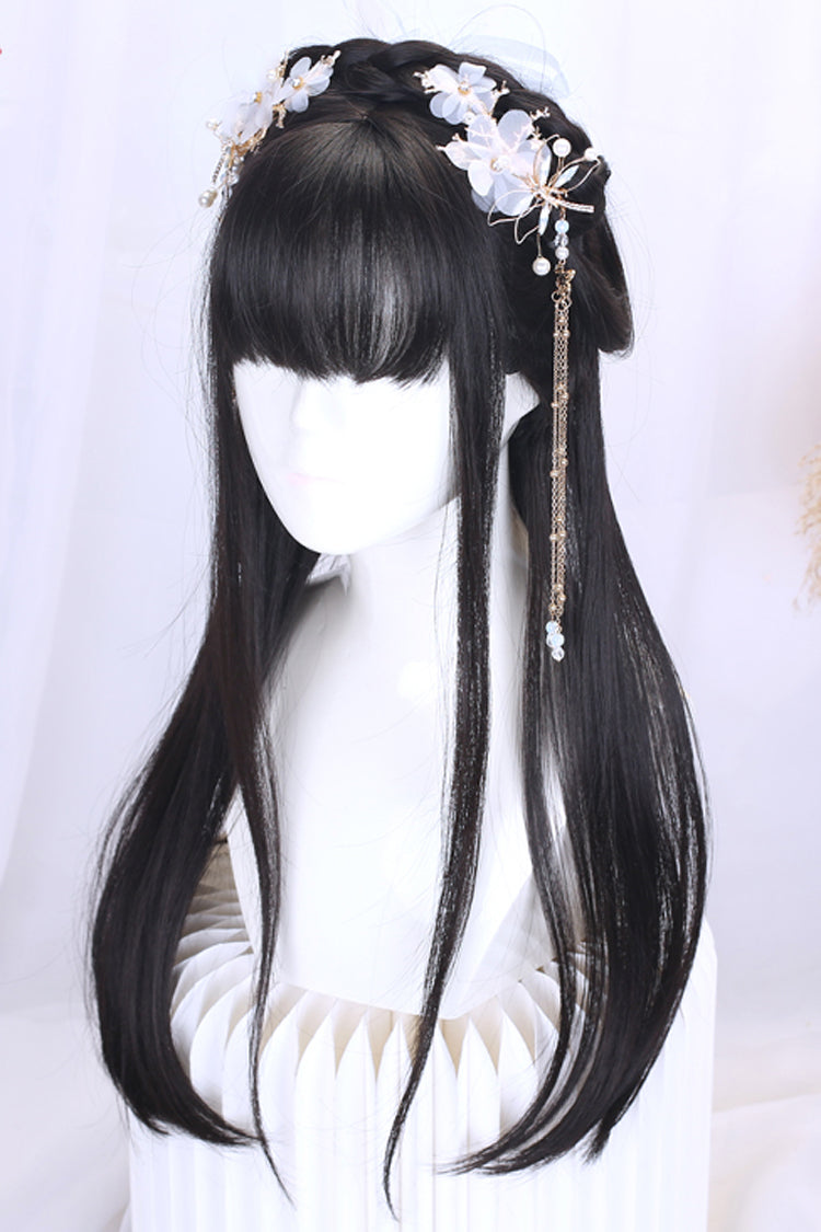 Retro Long Natural Ancient Full Headgear Hanfu Lolita Wig 2 Colors