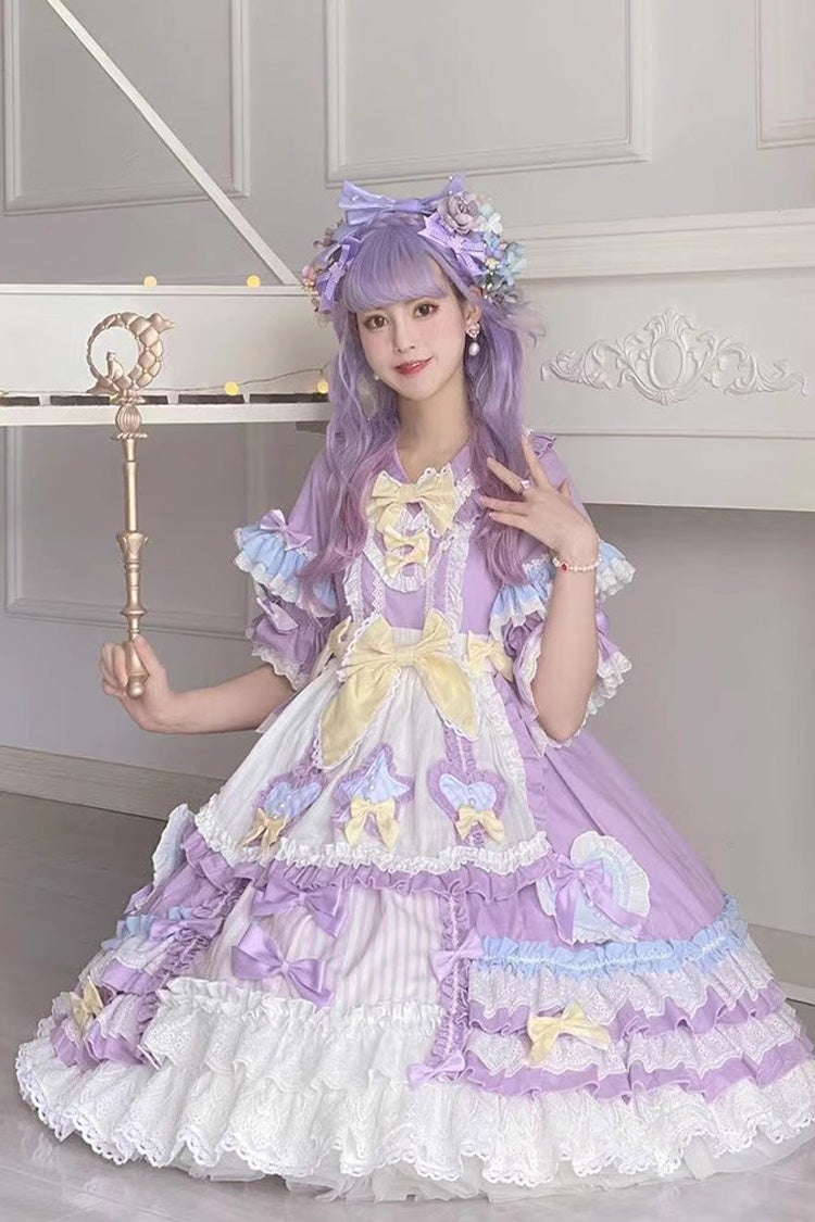 Purple Star Sugar Short Sleeves Multi-layer Ruffle Bowknot Sweet Lolita Dress