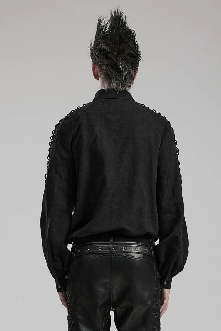 Men's Long Puff Sleeves Shoulder Straps Embroidery Mens Gothic Blouse 2 Colors