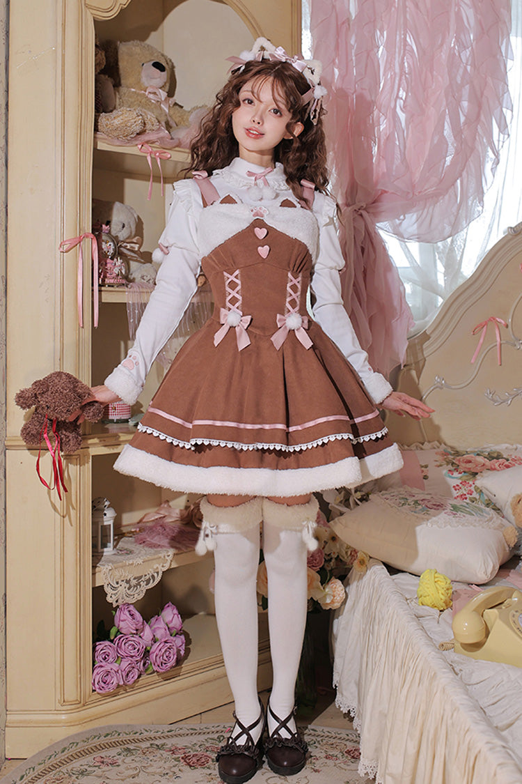 [Star Who Meow] Double-Layered Bowknot Autumn and Winter Sweet Lolita Jsk Dress 3 Colors