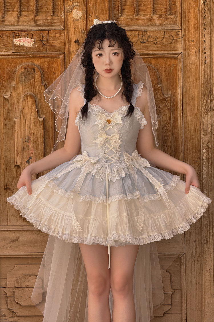 Blue [Sweetheart Splolita] Ruffle Bowknot Lace-Up Sweet Lolita Skirt Set