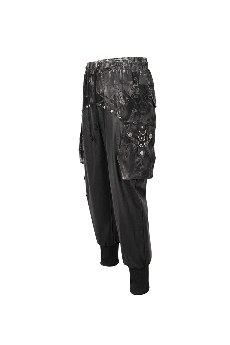 Black Tie Dyed Splice Hand Painted Waist Drawstring Men's Gothic Pants