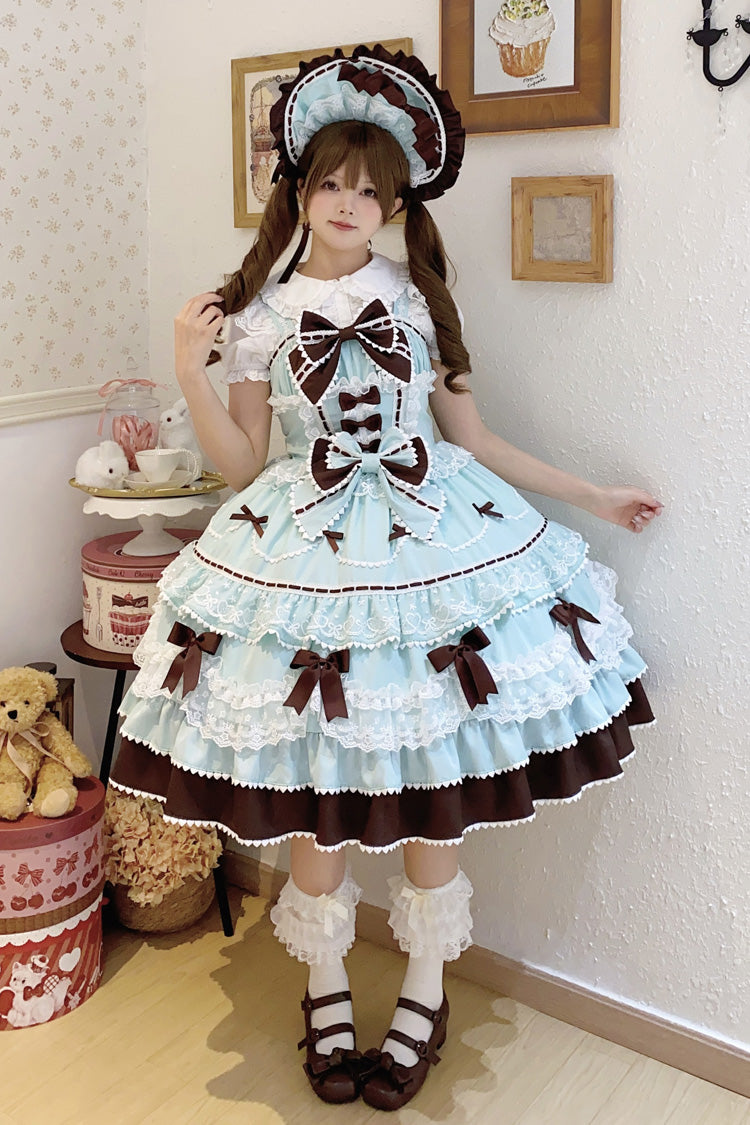 Mint Chocolate [Fondant Cake] Sleeveless Multi-Layered Ruffle Bowknot Lace Sweet Lolita Jsk Dress