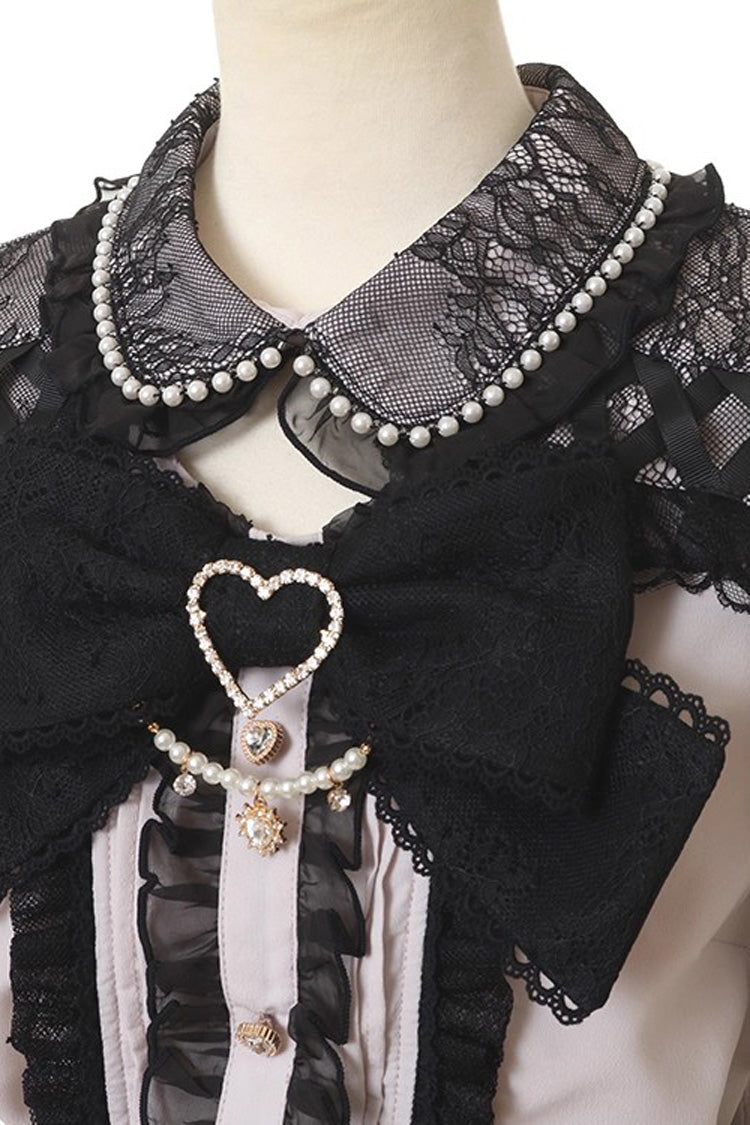 Sweet Lapel Collar Off Shoulder Short Sleeves Bowknot Pearl Jirai Kei Japanese Blouse 3 Colors