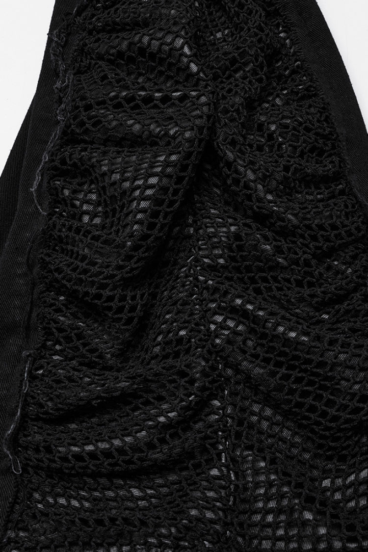Black Stitching Mesh Unedged Detachable Women's Punk Pants