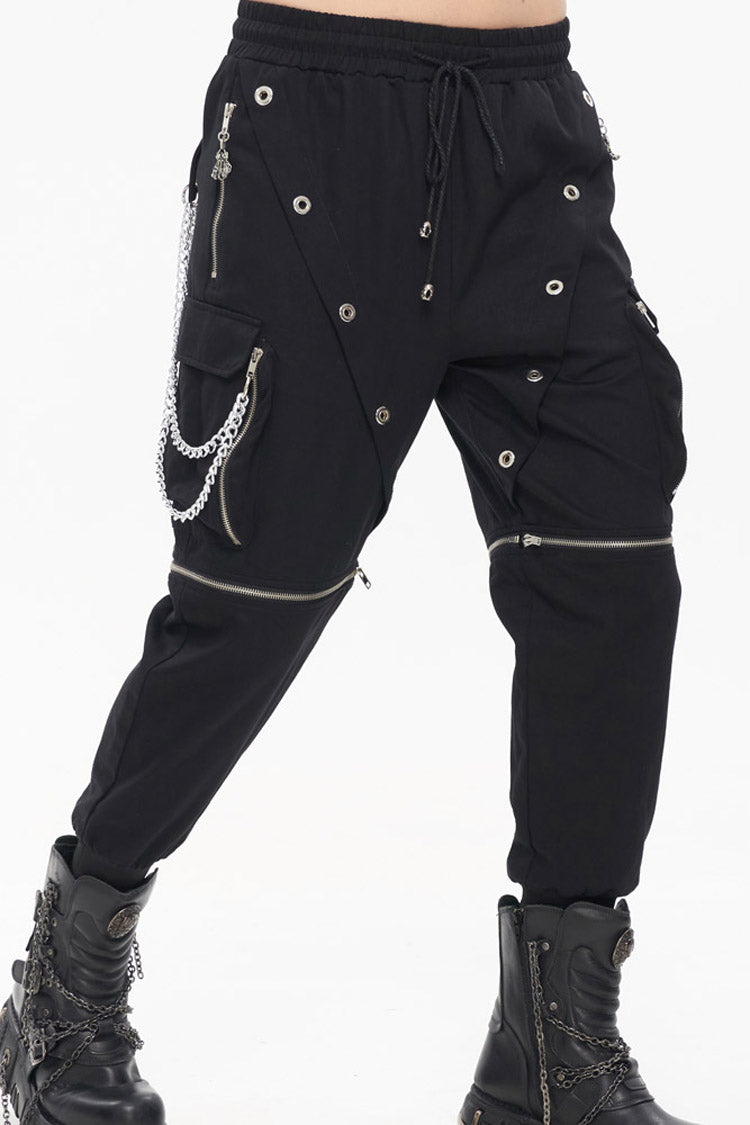 Black Punk Multi Pocket Skull Claw Metal Chain Decorative Zipper Wear More Men's Long Pants