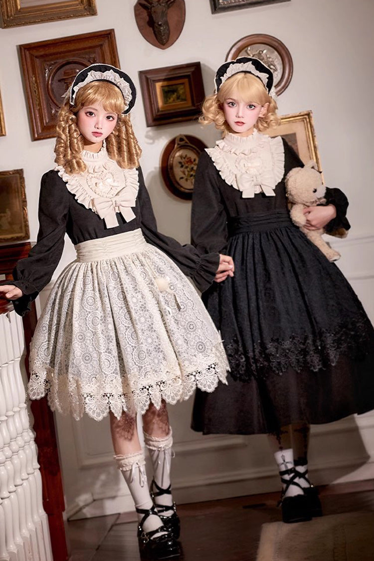 Black [Twilight Choir] Long Sleeves Bowknot Lace Sweet Vintage Lolita Dress 2 Versions