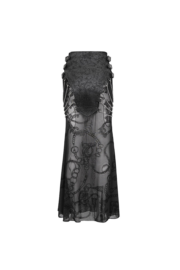 Black Mesh Splice Chain Fishtail Women's Gothic Skirt