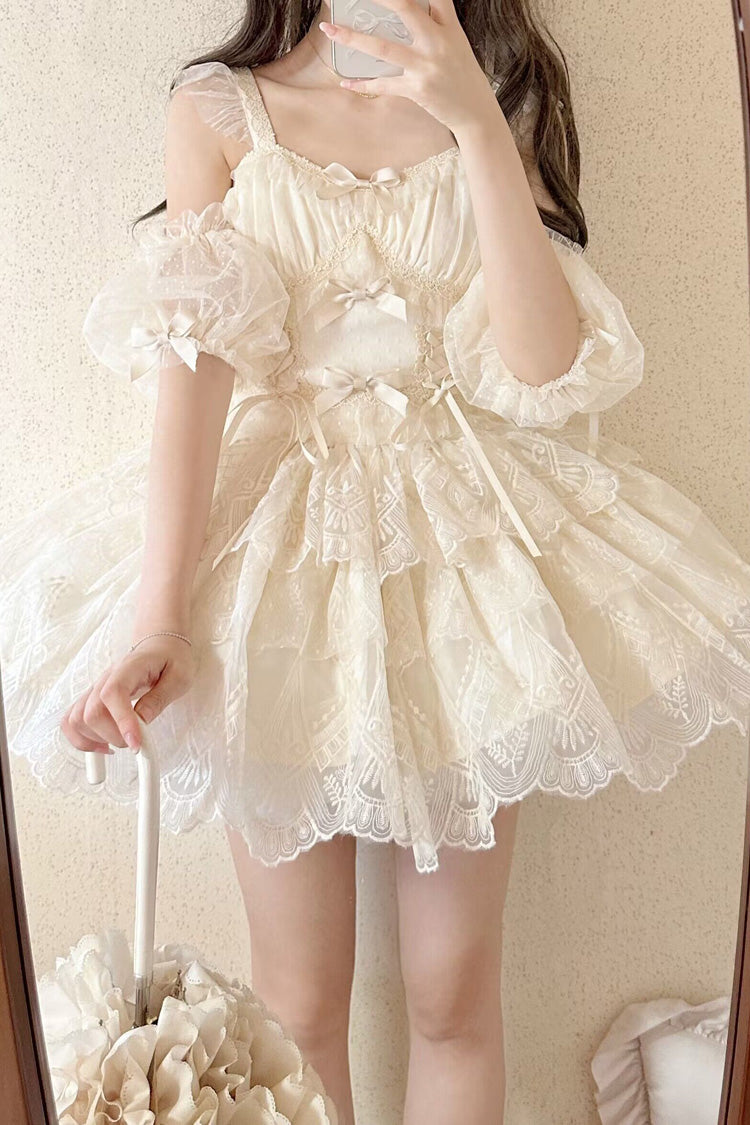 Ivory [Tidal] Triple-Layered Ruffle Bowknot Sweet Lolita Skirt 2 Versions