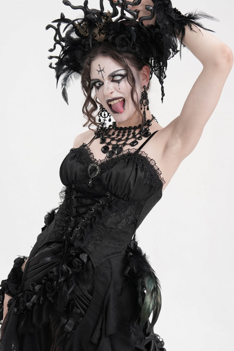 Black Lace Lace-Up Women's Gothic Overbust Corset