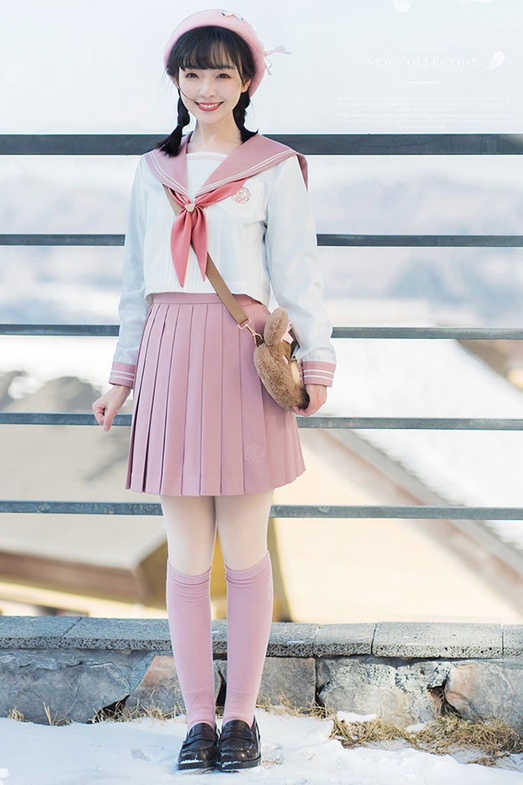 Pink College Style Sweet Japanese School Pleated Skirt