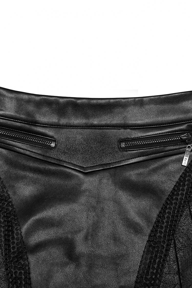 Jupe punk pour femme en simili cuir noir à plis cousus 