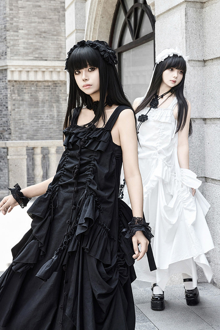 Robe à bretelles gothique Lolita sans manches blanche [Dream] avec volants 