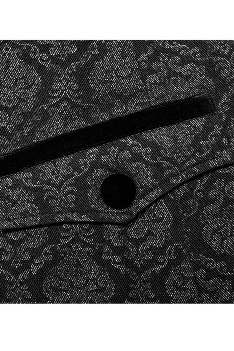 Black Punk Woven Print Large Collar Simple Atmospheric Long Men's Coat