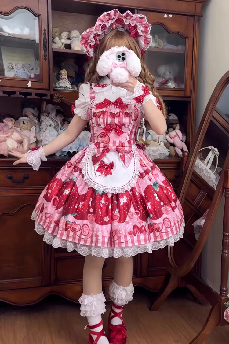 [Dream to Strawberry] Print Ruffle Bowknot Lace Sweet Lolita Jsk Dress 4 Colors