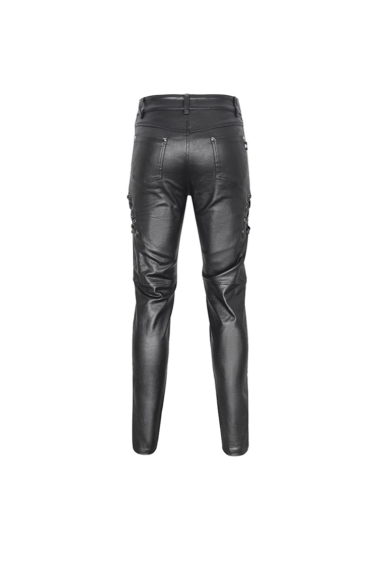 Black Studded Lace Up Leather Men's Punk Pants