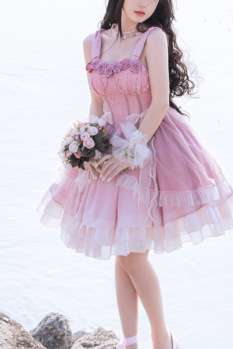 Gradient Pink Fishbone Elegant Ballet Sweet Lolita Jsk Dress