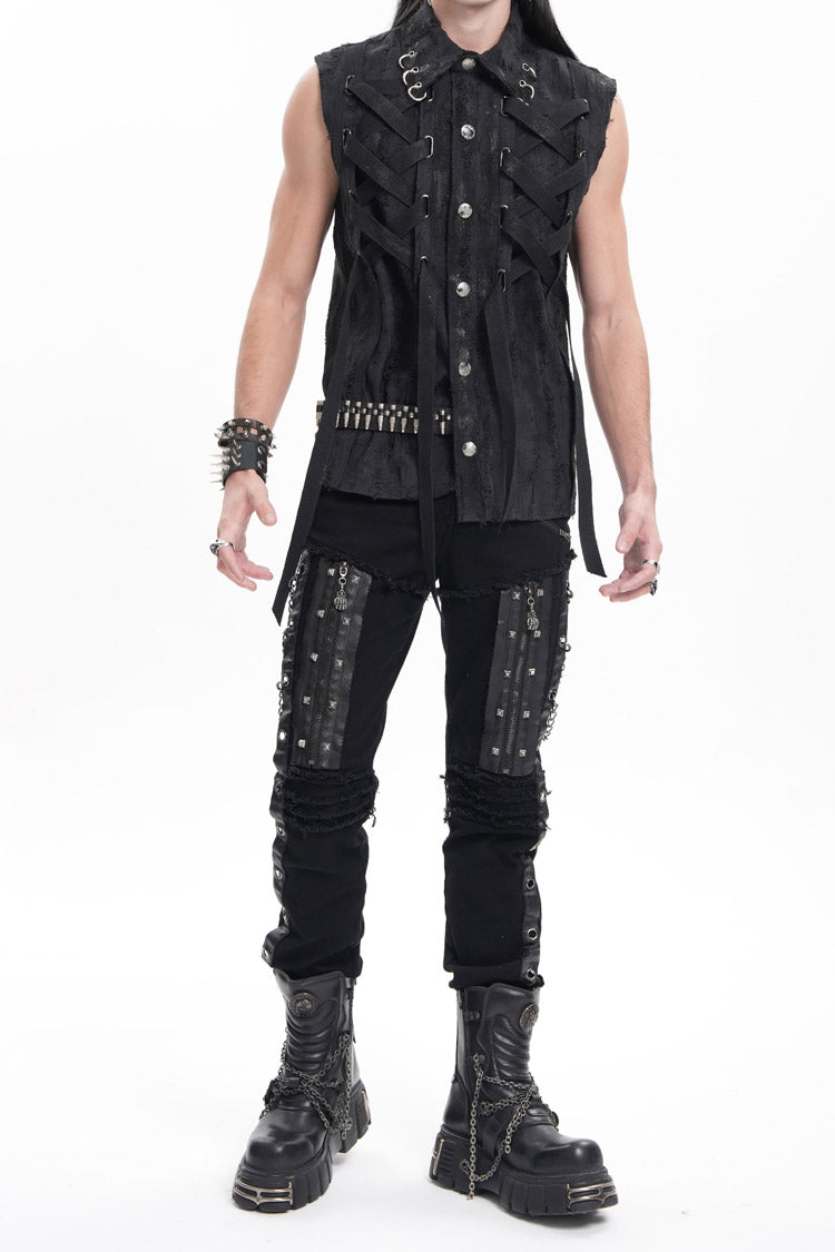 Schwarze Nähte Ösen Ketten Nieten Herren Gothic Hose