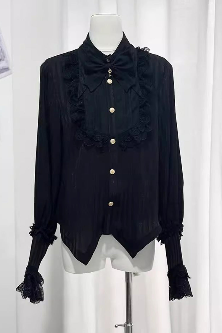 Black [Eternal City] Long Sleeves Lace Gothic Prince Medieval Ouji Lolita Blouse Knee-Length Shorts Set