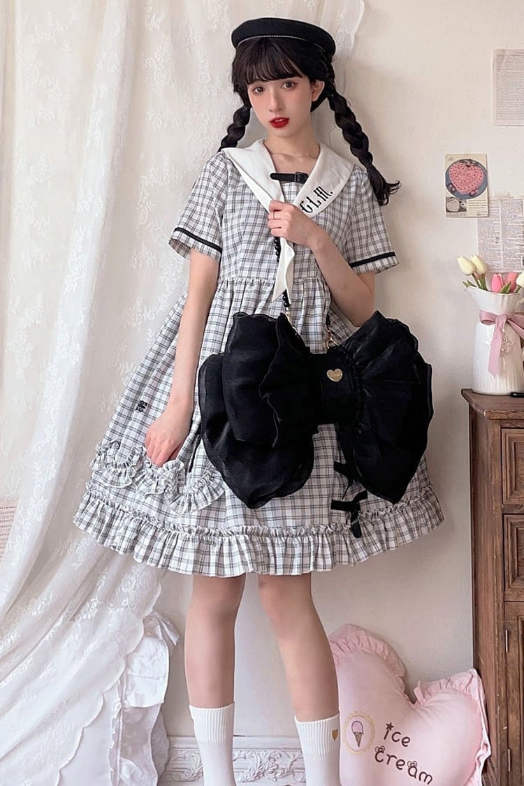 Black Big Bowknot Metal Heart Nameplate Lolita Backpack