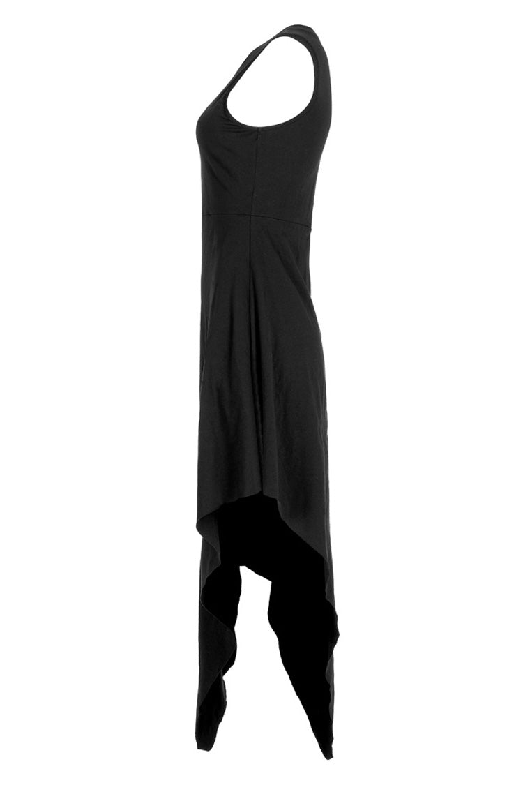 Black Hollowed Out Cross Spray-Painted Asymmetric Hem Sleeveless Women's Gothic Dress