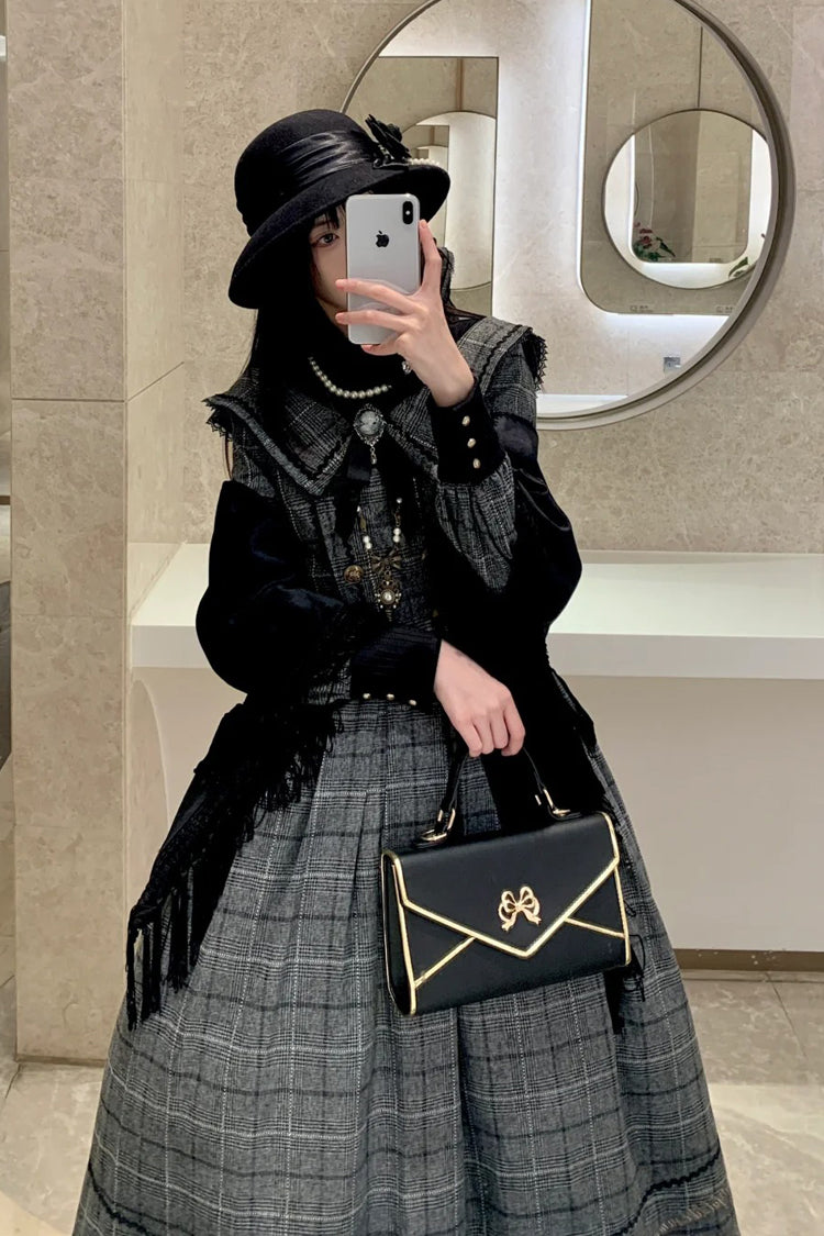 Grey [Fontainebleau] Long Sleeves Plaid Print Bowknot Elegant Sweet Lolita Dress