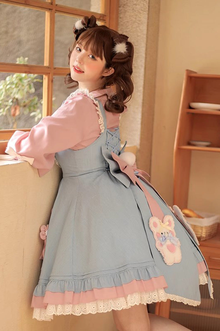 Blue/Pink Plum Blossom Snow Rabbit Ruffle Bowknot Sweet Lolita Dress