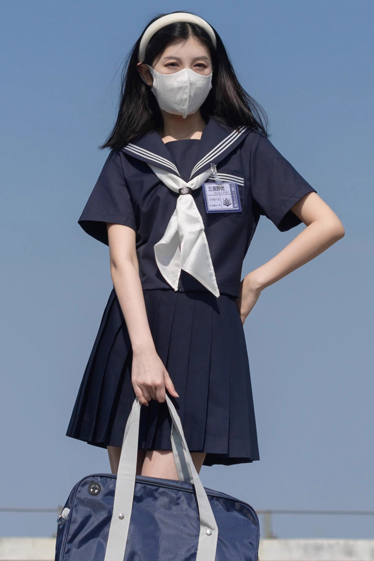 ダークブルーのネイビーカラーのスイートカレッジスタイルの日本のスクールスカート