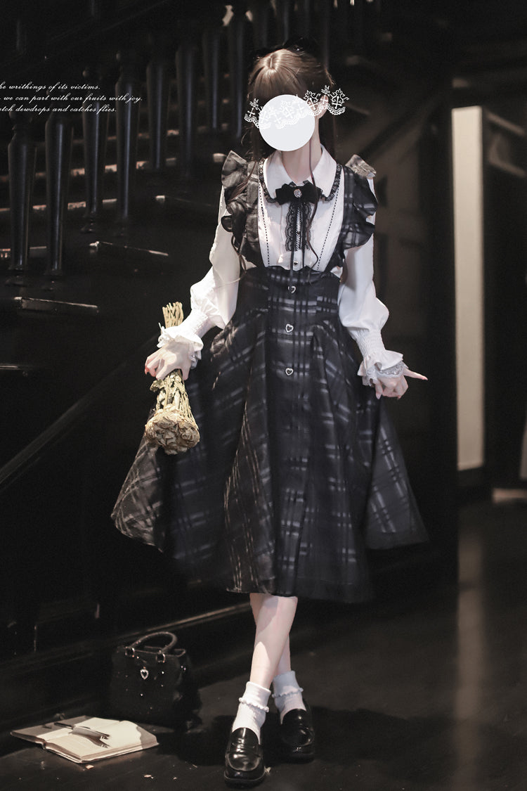Black Plaid Print Classic College Style Elegant Lolita Strap Dress