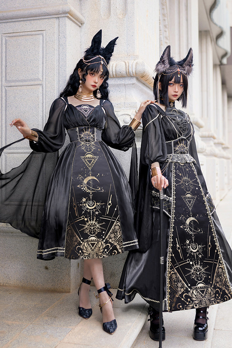 Black [Nightmare of Horus] Print Ruffle Hot Stamping Gothic Gorgeous Lolita Jsk Short Dress