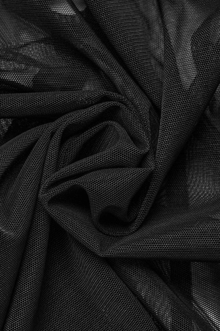 Schwarzes, lange Ärmel, transparentes Gothic-T-Shirt für Damen mit eckigem Kragen und Schnürung