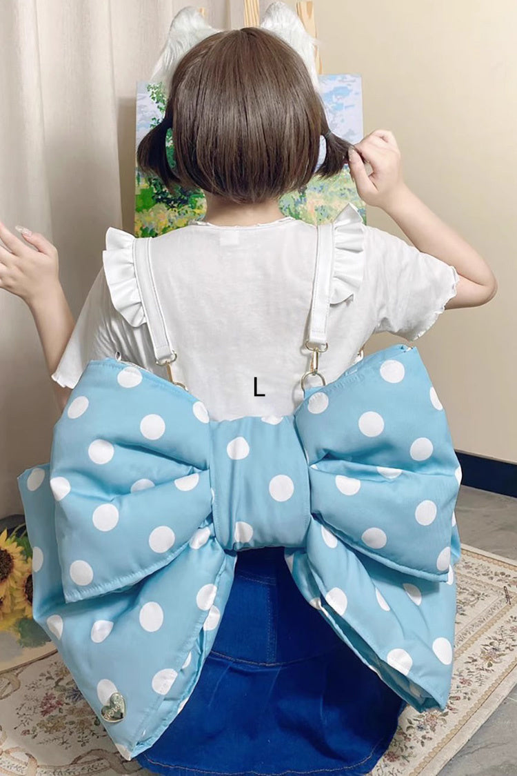 Blue Polka Dot Print Bowknot Shaped Sweet Lolita Backpack