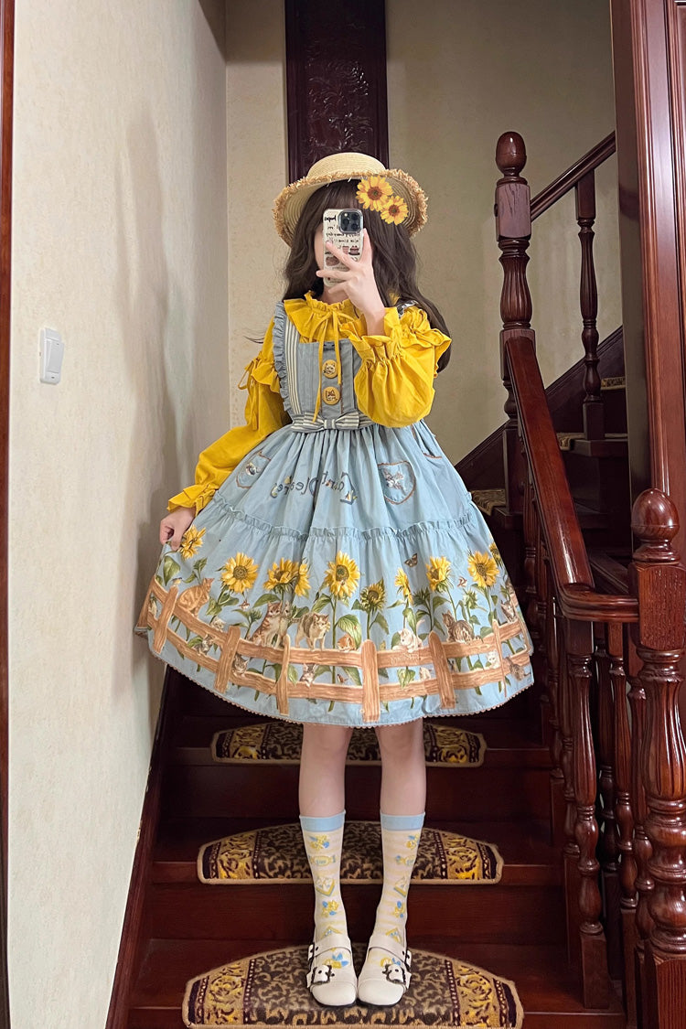 Cat and Sunflower Print Bowknot Sweet Lolita Jsk Dress 2 Colors