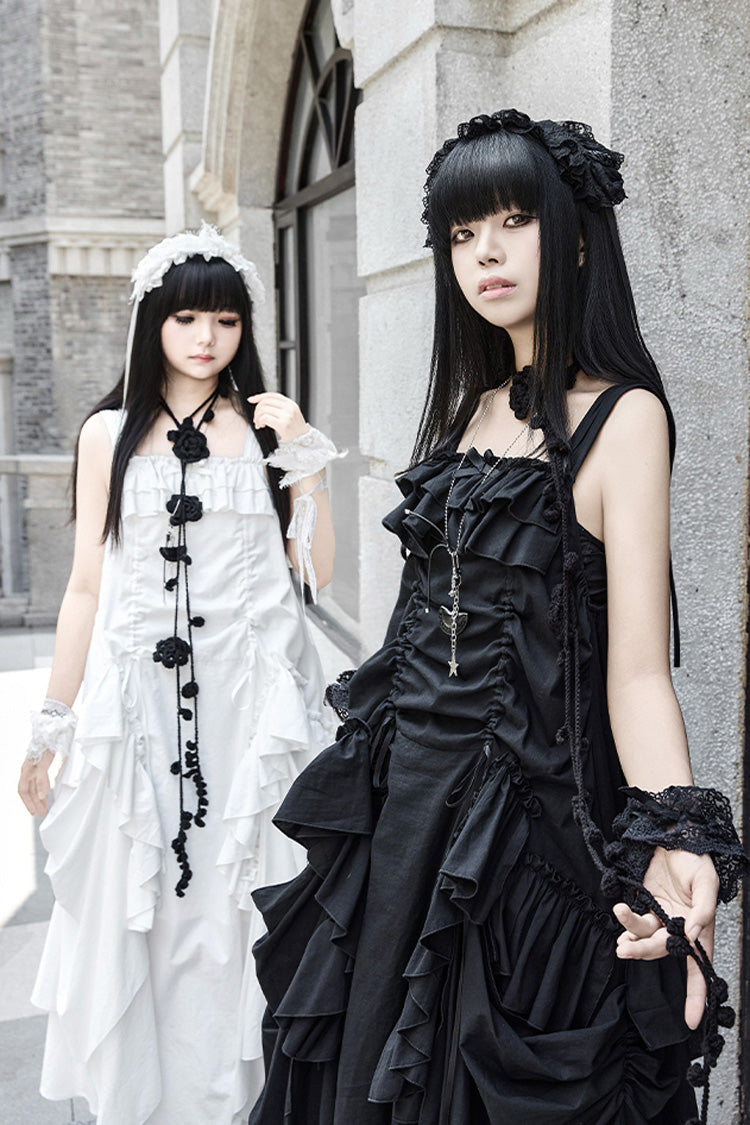 Robe à bretelles gothique Lolita sans manches blanche [Dream] avec volants 