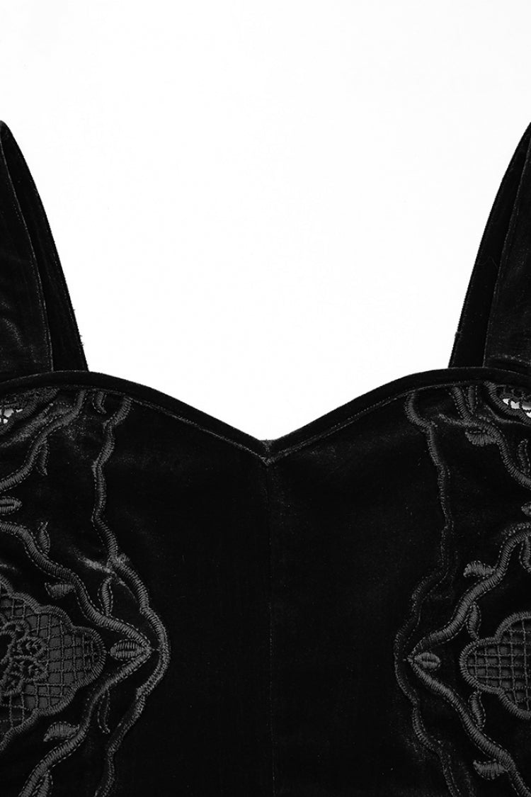 Black Sleeveless Floral Embroidery Women's Gothic Fishtail Slip Dress