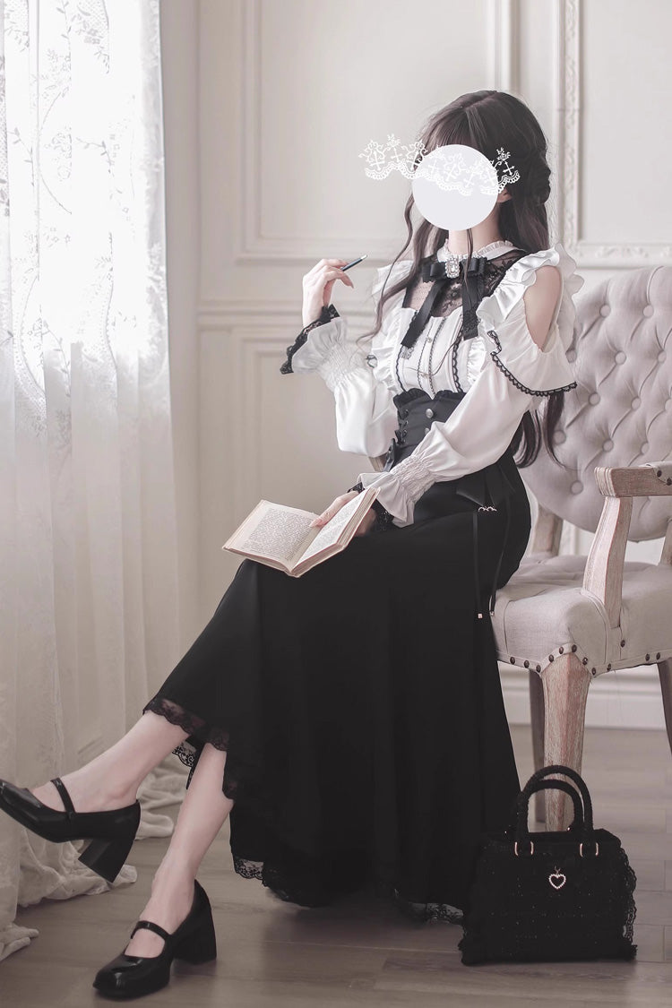 Black Ruffle Bowknot Slim Sweet Elegant Lolita Fishtail Skirt Dress