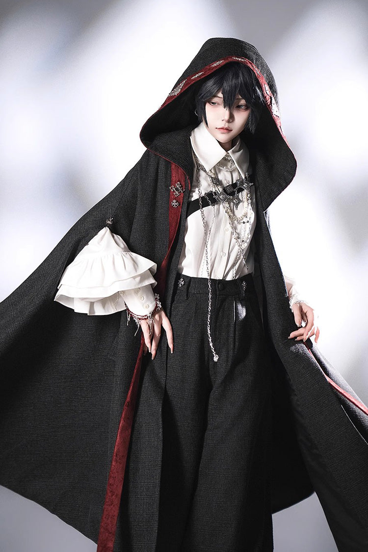 Black [Sacred Vow] Print Hooded Vintage Elegant Prince Handsome Ouji Lolita Cloak
