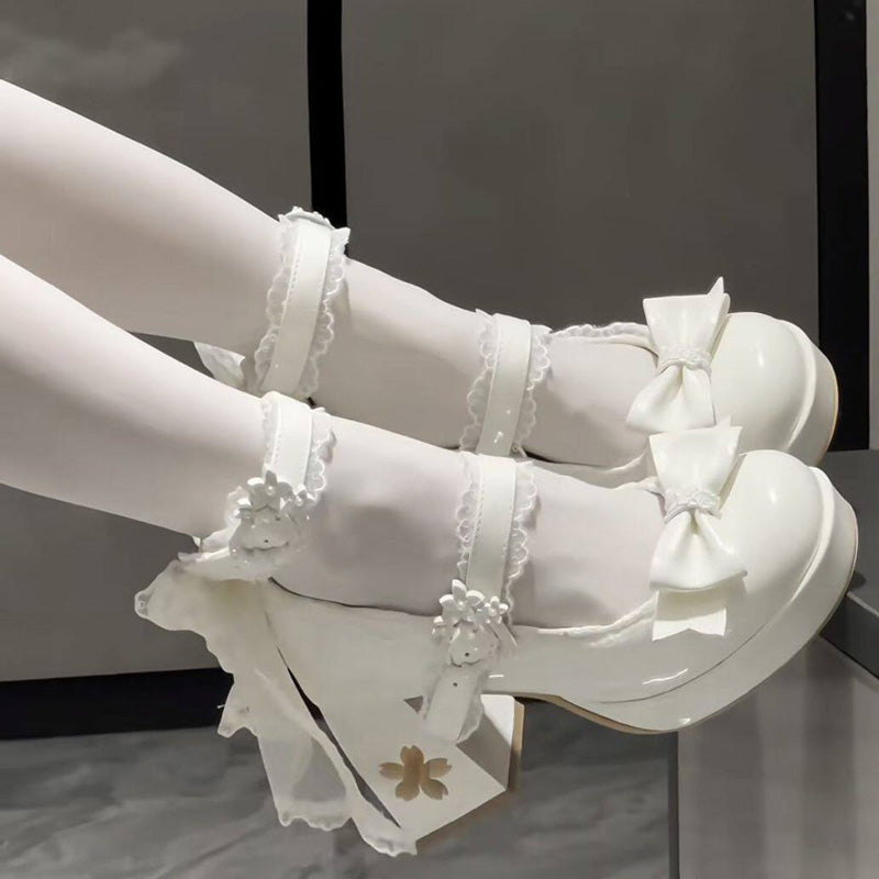 Bow Lace Trim Floral Embelli Women's Platform Sweet Lolita Shoes