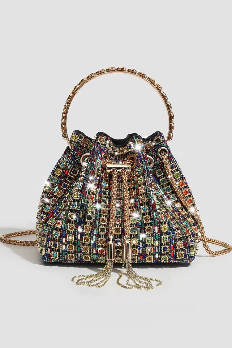 Sac seau à cordon de serrage avec chaîne en cristal strass Sac à main de luxe élégant pour femme Sac à bandoulière